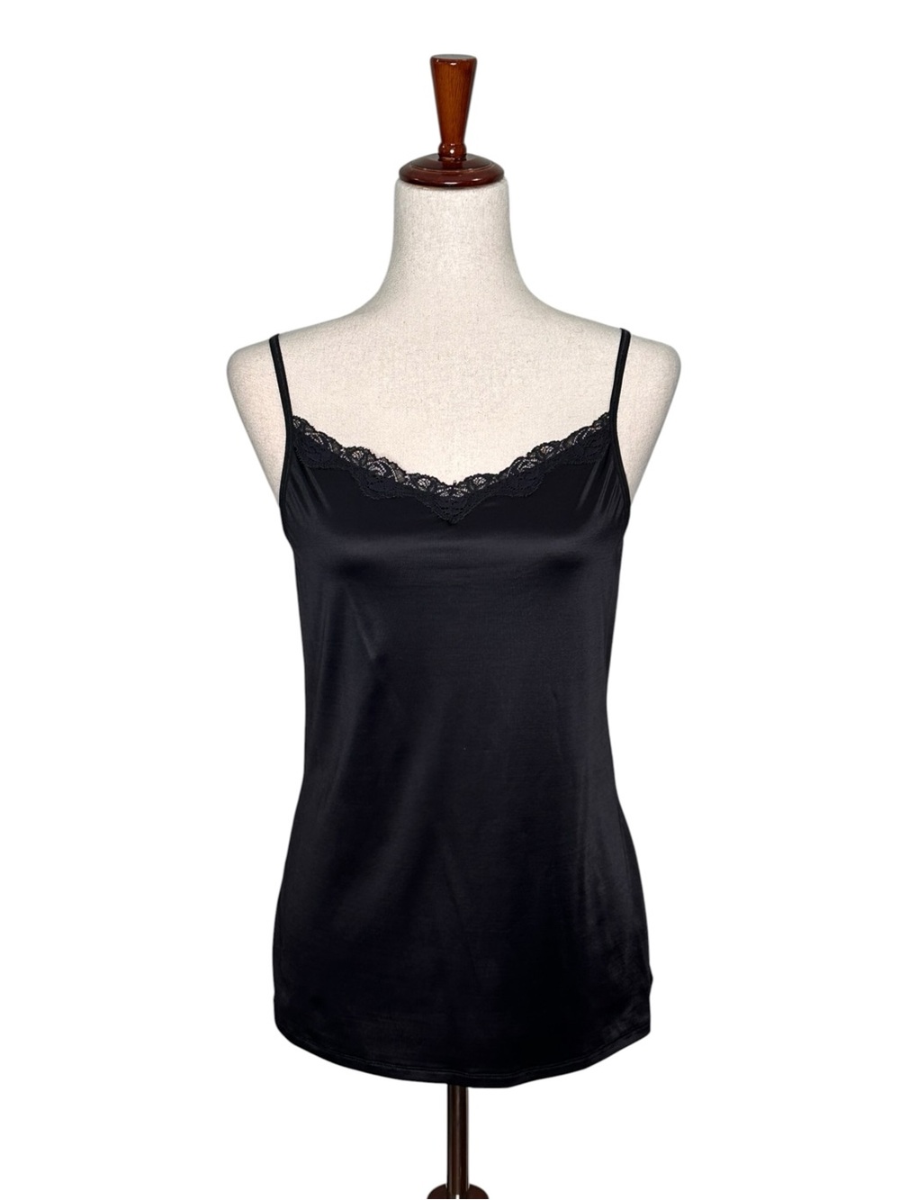 Vanity Fair Whimsygoth Lace Trim Satin Camisole Tank Top - Black. 2XL